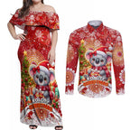 Koality Christmas Couples Matching Off Shoulder Maxi Dress and Long Sleeve Button Shirt Cute Aussie Koala Holiday - Aussie Hoodie