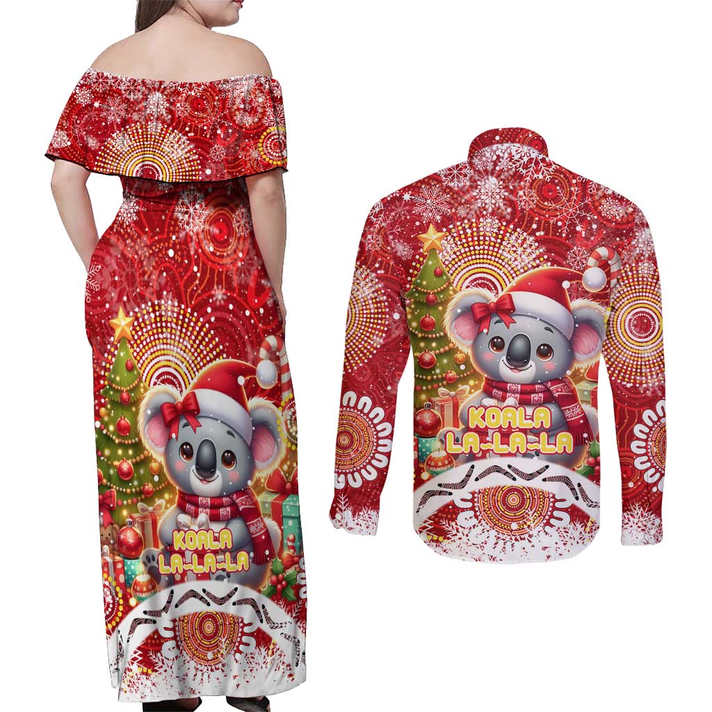 Koality Christmas Couples Matching Off Shoulder Maxi Dress and Long Sleeve Button Shirt Cute Aussie Koala Holiday - Aussie Hoodie
