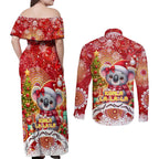 Koality Christmas Couples Matching Off Shoulder Maxi Dress and Long Sleeve Button Shirt Cute Aussie Koala Holiday - Aussie Hoodie