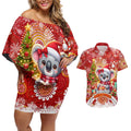 Koality Christmas Couples Matching Off Shoulder Short Dress and Hawaiian Shirt Cute Aussie Koala Holiday - Aussie Hoodie
