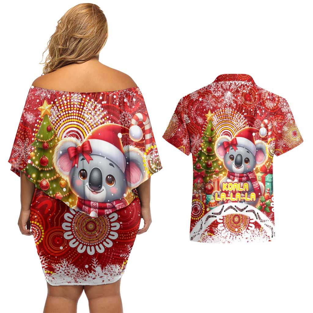 Koality Christmas Couples Matching Off Shoulder Short Dress and Hawaiian Shirt Cute Aussie Koala Holiday - Aussie Hoodie