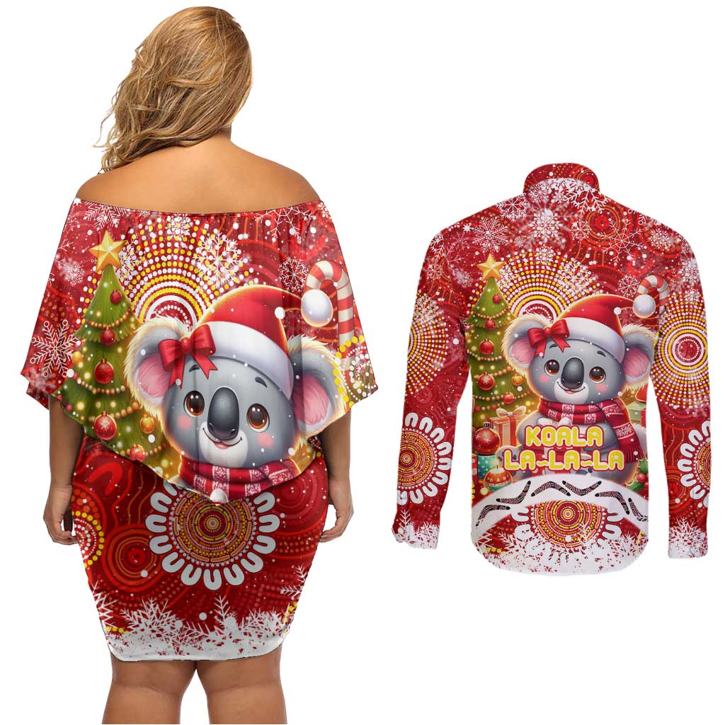 Koality Christmas Couples Matching Off Shoulder Short Dress and Long Sleeve Button Shirt Cute Aussie Koala Holiday - Aussie Hoodie