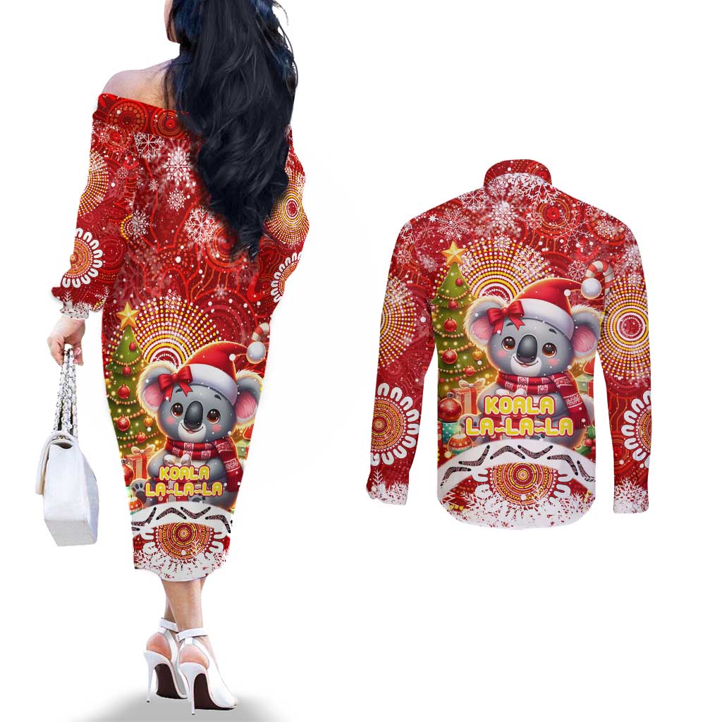 Koality Christmas Couples Matching Off The Shoulder Long Sleeve Dress and Long Sleeve Button Shirt Cute Aussie Koala Holiday - Aussie Hoodie