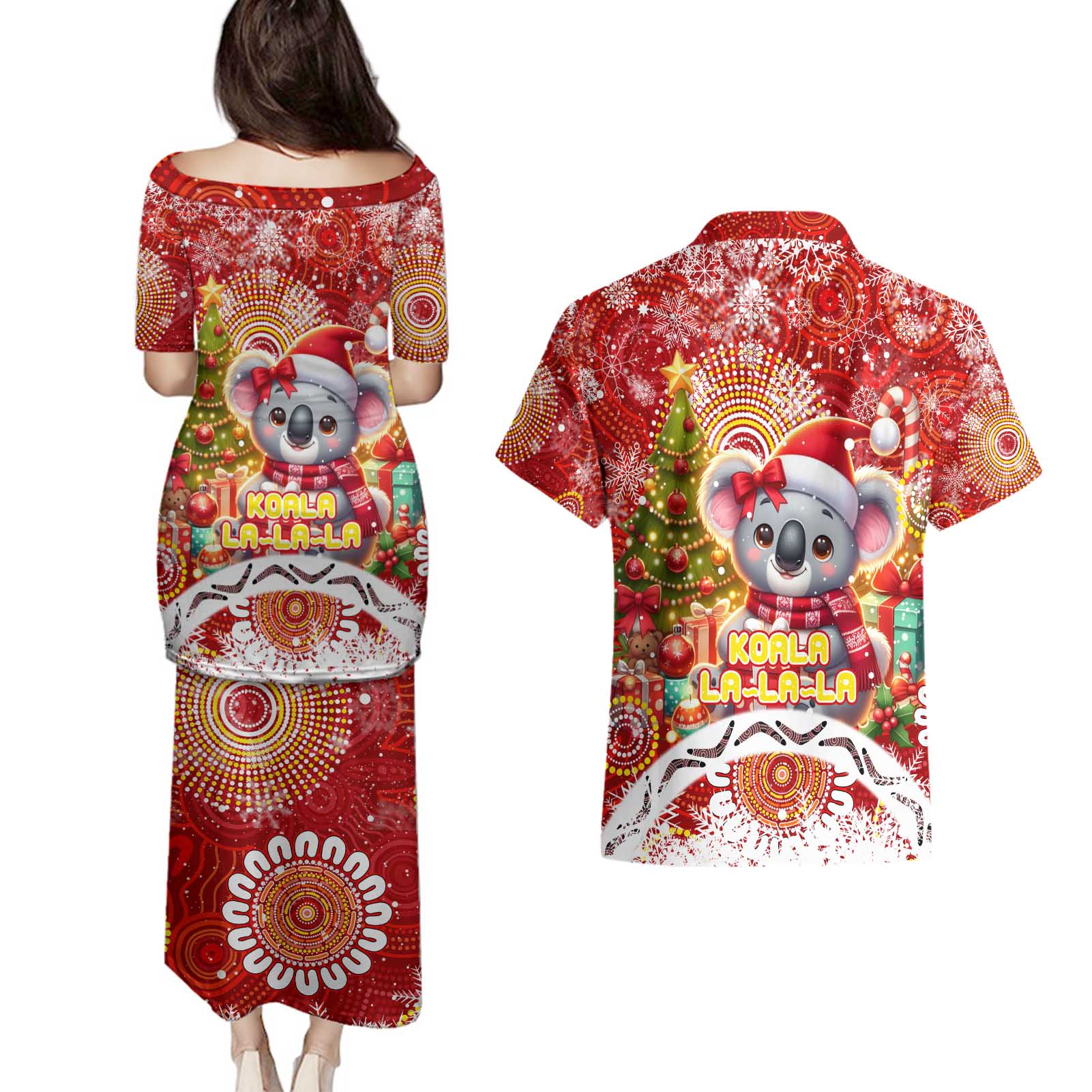 Koality Christmas Couples Matching Puletasi and Hawaiian Shirt Cute Aussie Koala Holiday - Aussie Hoodie
