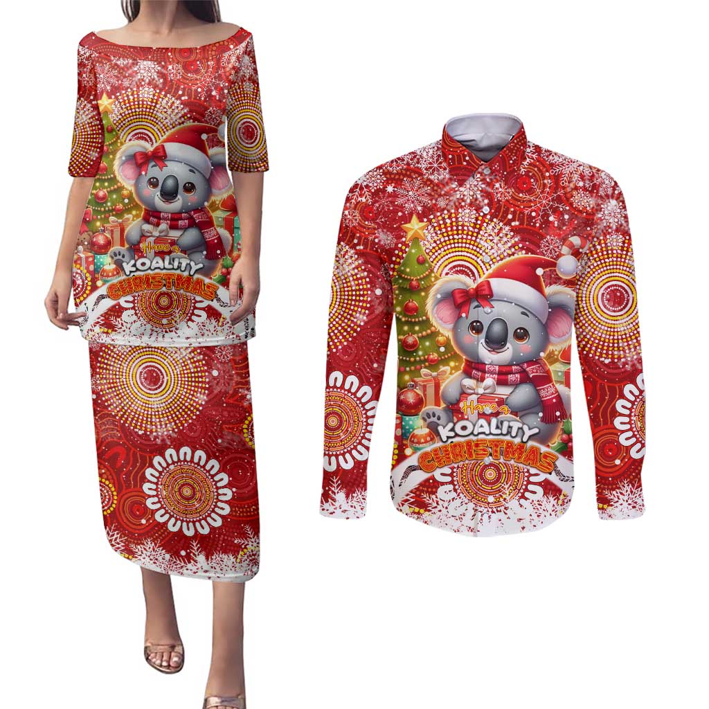 Koality Christmas Couples Matching Puletasi and Long Sleeve Button Shirt Cute Aussie Koala Holiday - Aussie Hoodie