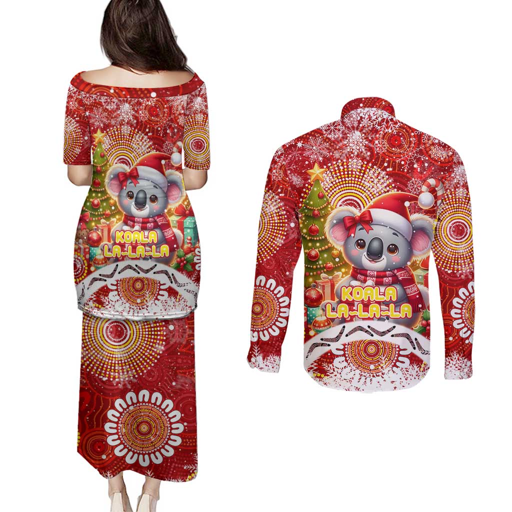 Koality Christmas Couples Matching Puletasi and Long Sleeve Button Shirt Cute Aussie Koala Holiday - Aussie Hoodie