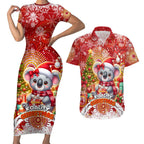 Koality Christmas Couples Matching Short Sleeve Bodycon Dress and Hawaiian Shirt Cute Aussie Koala Holiday - Aussie Hoodie