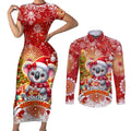 Koality Christmas Couples Matching Short Sleeve Bodycon Dress and Long Sleeve Button Shirt Cute Aussie Koala Holiday - Aussie Hoodie