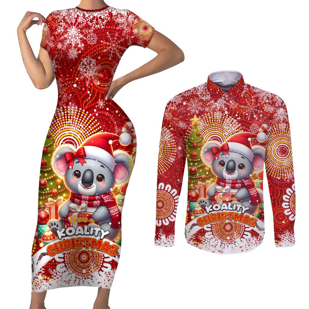 Koality Christmas Couples Matching Short Sleeve Bodycon Dress and Long Sleeve Button Shirt Cute Aussie Koala Holiday - Aussie Hoodie