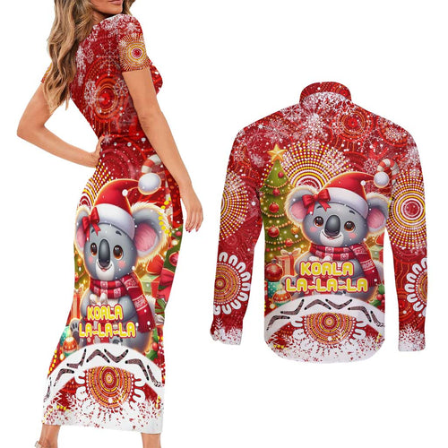 Koality Christmas Couples Matching Short Sleeve Bodycon Dress and Long Sleeve Button Shirt Cute Aussie Koala Holiday - Aussie Hoodie