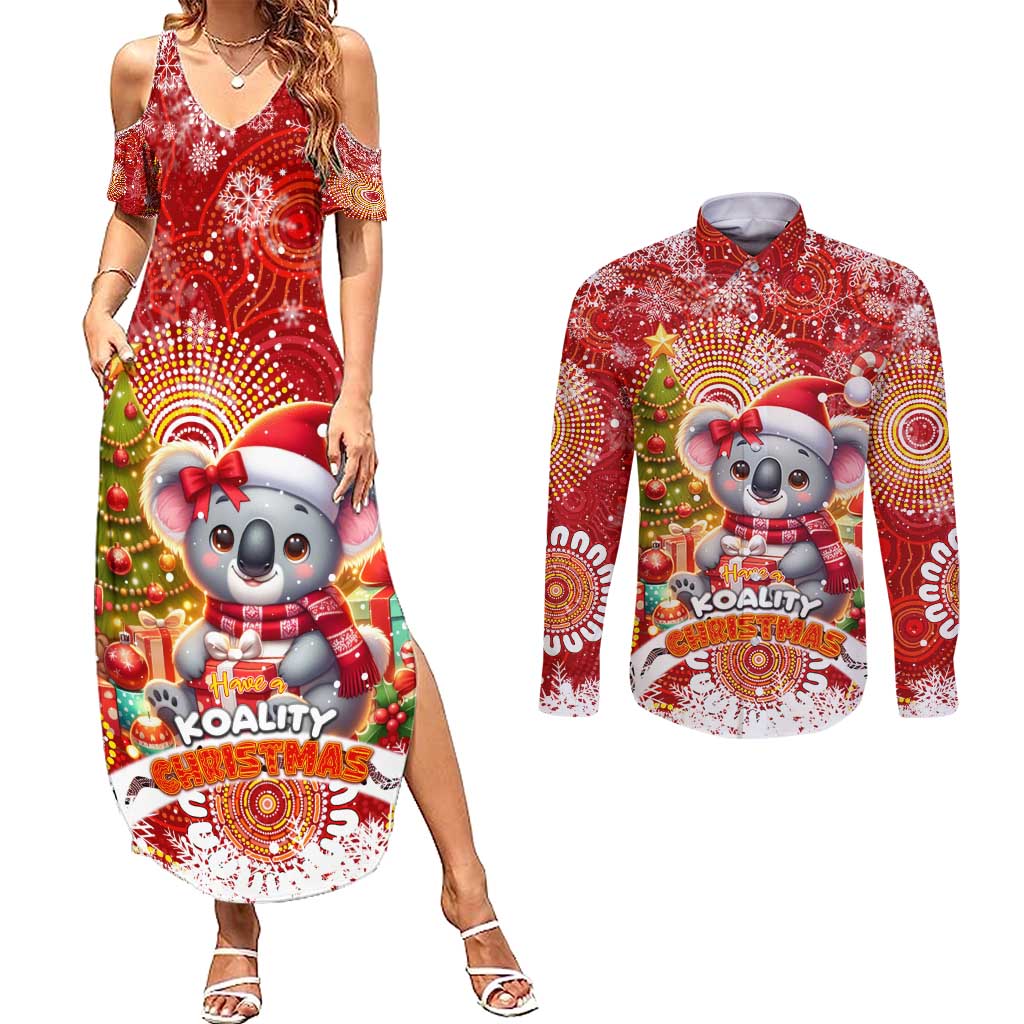 Koality Christmas Couples Matching Summer Maxi Dress and Long Sleeve Button Shirt Cute Aussie Koala Holiday - Aussie Hoodie