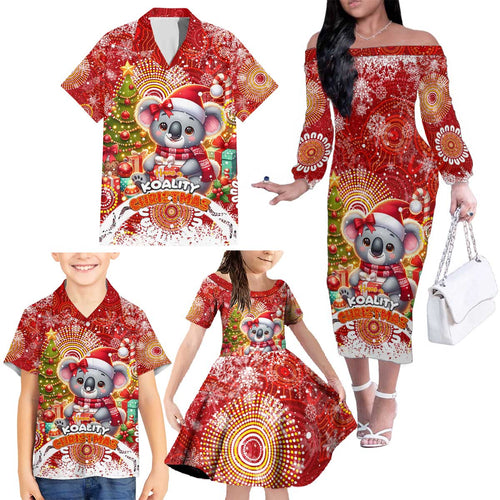 Koality Christmas Family Matching Off The Shoulder Long Sleeve Dress and Hawaiian Shirt Cute Aussie Koala Holiday - Aussie Hoodie
