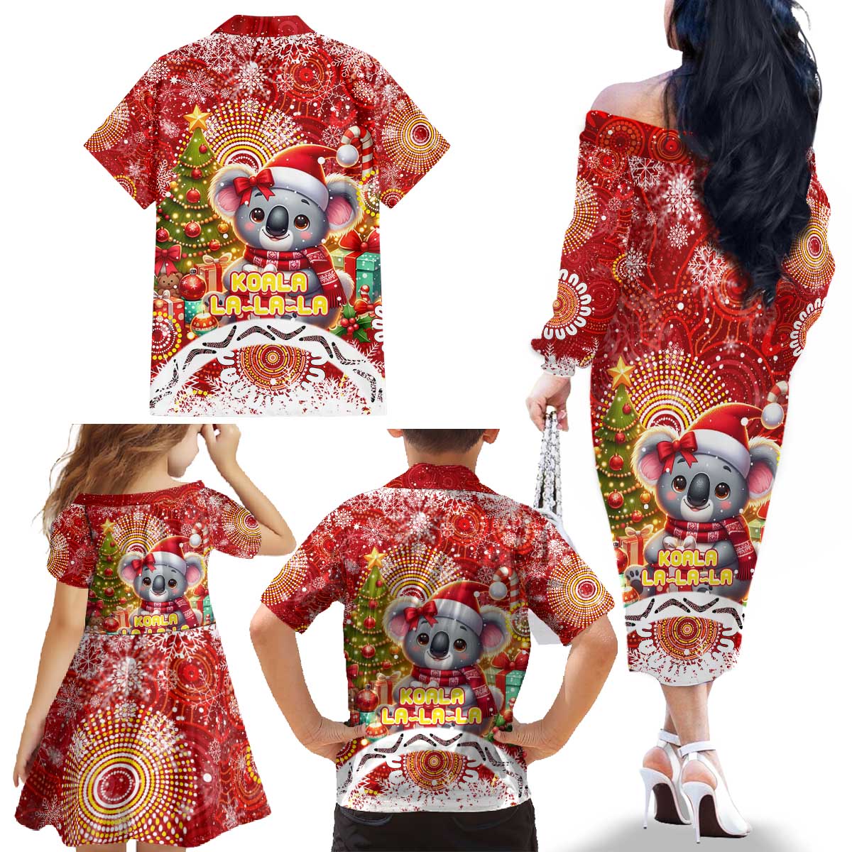 Koality Christmas Family Matching Off The Shoulder Long Sleeve Dress and Hawaiian Shirt Cute Aussie Koala Holiday - Aussie Hoodie