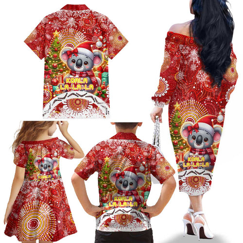 Koality Christmas Family Matching Off The Shoulder Long Sleeve Dress and Hawaiian Shirt Cute Aussie Koala Holiday - Aussie Hoodie
