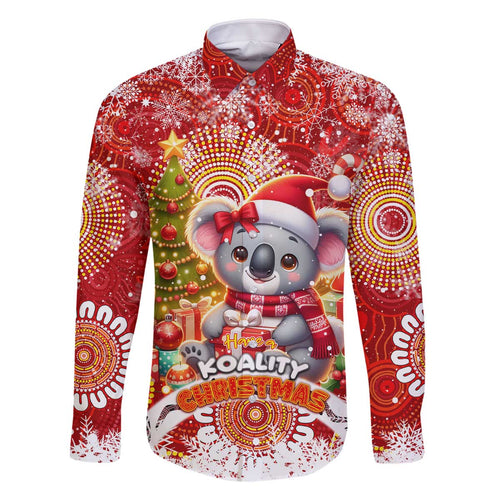 Koality Christmas Family Matching Off The Shoulder Long Sleeve Dress and Hawaiian Shirt Cute Aussie Koala Holiday - Aussie Hoodie