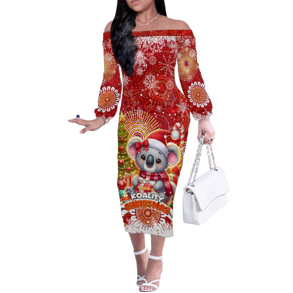 Koality Christmas Family Matching Off The Shoulder Long Sleeve Dress and Hawaiian Shirt Cute Aussie Koala Holiday - Aussie Hoodie