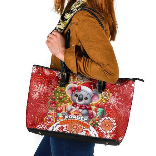 Koality Christmas Leather Tote Bag Cute Aussie Koala Holiday - Aussie Hoodie