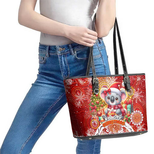 Koality Christmas Leather Tote Bag Cute Aussie Koala Holiday - Aussie Hoodie