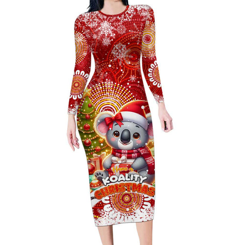 Koality Christmas Long Sleeve Bodycon Dress Cute Aussie Koala Holiday - Aussie Hoodie