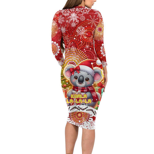 Koality Christmas Long Sleeve Bodycon Dress Cute Aussie Koala Holiday - Aussie Hoodie