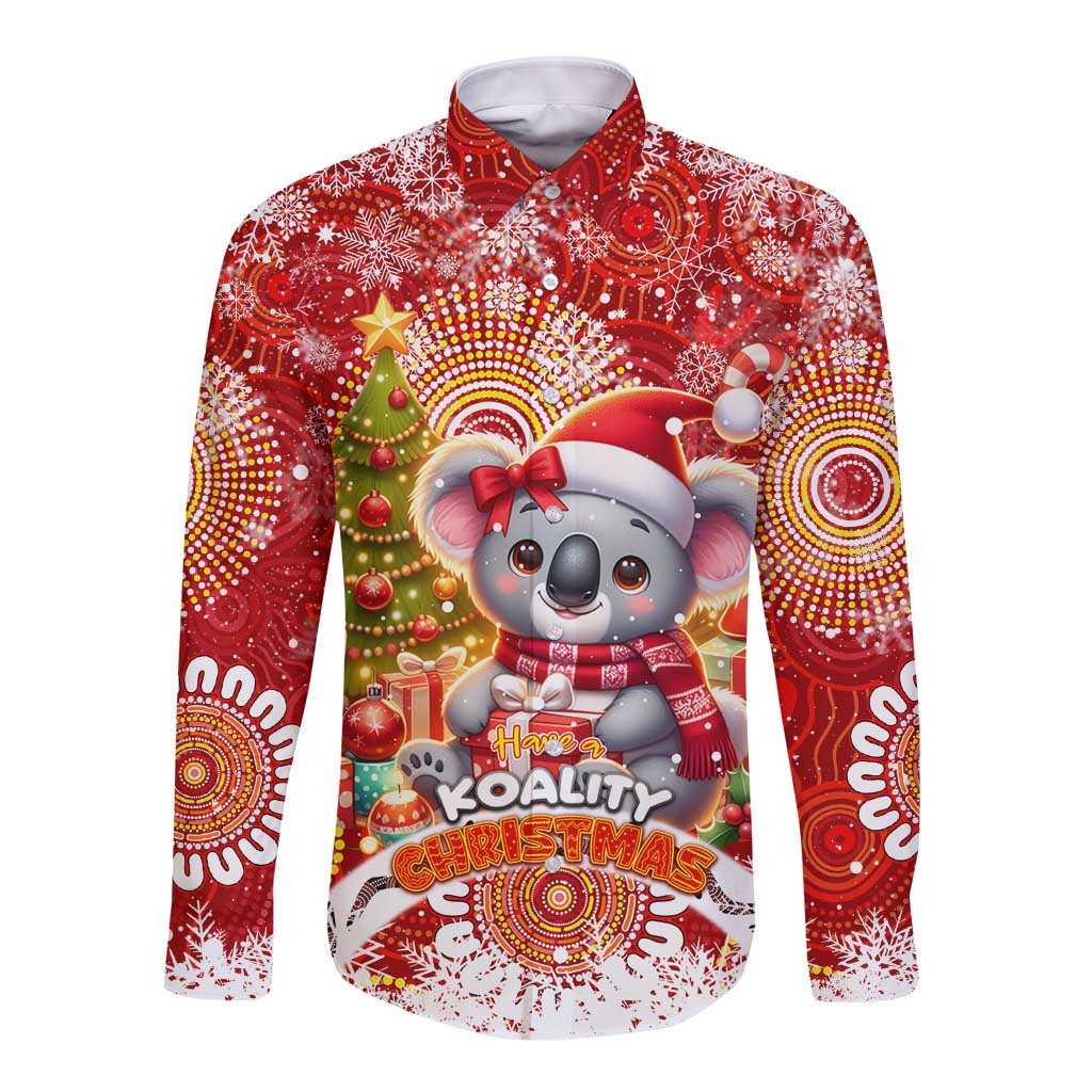 Koality Christmas Long Sleeve Button Shirt Cute Aussie Koala Holiday - Aussie Hoodie