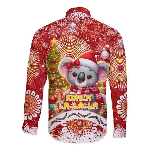 Koality Christmas Long Sleeve Button Shirt Cute Aussie Koala Holiday - Aussie Hoodie