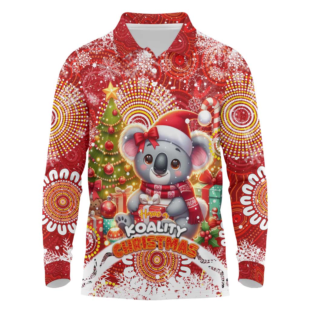 Koality Christmas Long Sleeve Polo Shirt Cute Aussie Koala Holiday - Aussie Hoodie