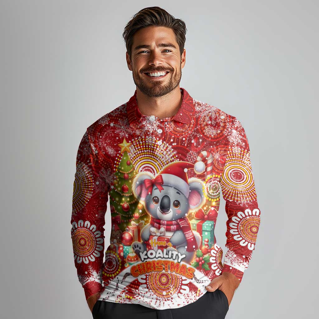 Koality Christmas Long Sleeve Polo Shirt Cute Aussie Koala Holiday - Aussie Hoodie