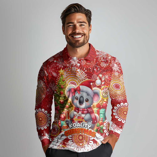 Koality Christmas Long Sleeve Polo Shirt Cute Aussie Koala Holiday - Aussie Hoodie