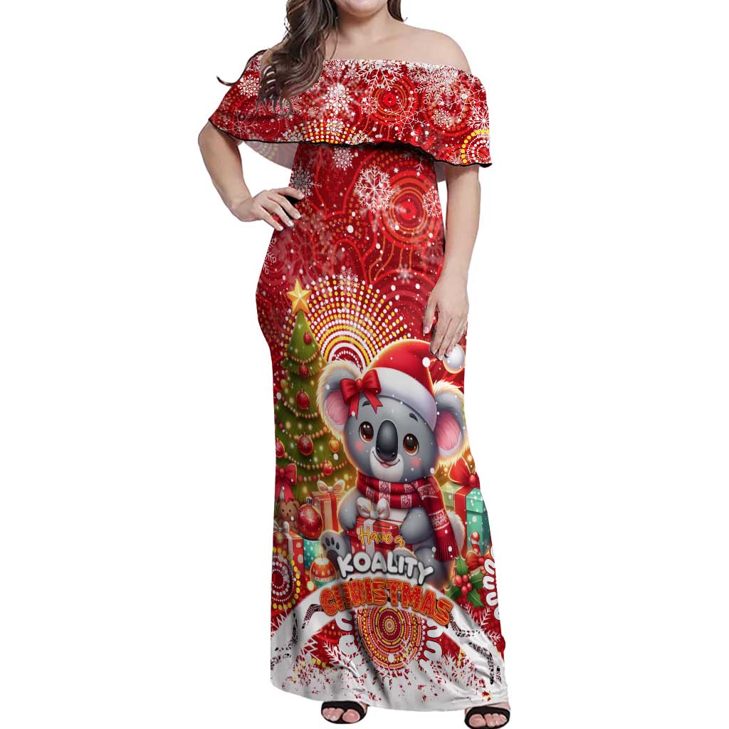 Koality Christmas Off Shoulder Maxi Dress Cute Aussie Koala Holiday - Aussie Hoodie