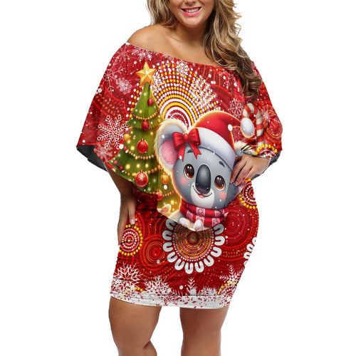Koality Christmas Off Shoulder Short Dress Cute Aussie Koala Holiday - Aussie Hoodie