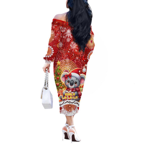 Koality Christmas Off The Shoulder Long Sleeve Dress Cute Aussie Koala Holiday - Aussie Hoodie