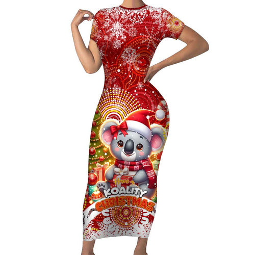Koality Christmas Short Sleeve Bodycon Dress Cute Aussie Koala Holiday - Aussie Hoodie