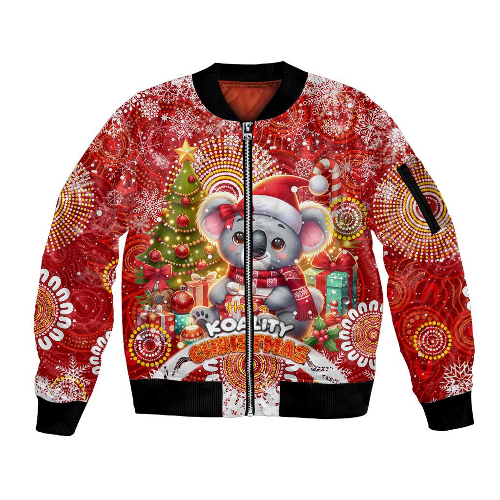 Koality Christmas Sleeve Zip Bomber Jacket Cute Aussie Koala Holiday - Aussie Hoodie