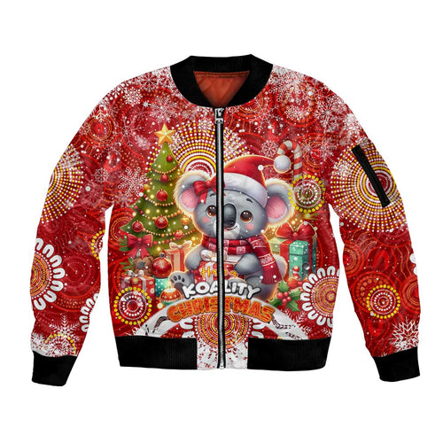 Koality Christmas Sleeve Zip Bomber Jacket Cute Aussie Koala Holiday - Aussie Hoodie