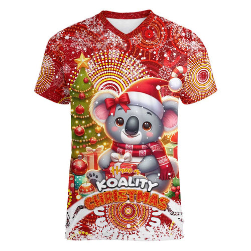 Koality Christmas Women V-Neck T-Shirt Cute Aussie Koala Holiday - Aussie Hoodie