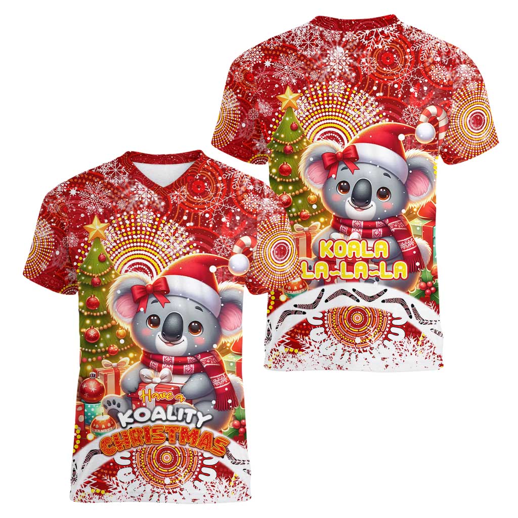 Koality Christmas Women V-Neck T-Shirt Cute Aussie Koala Holiday - Aussie Hoodie