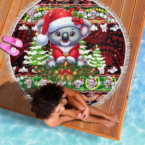 Koala Christmas Beach Blanket Australia Aboriginal Cute Santa Koalas - Aussie Hoodie