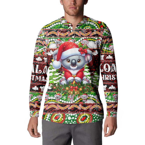 Koala Christmas Button Sweatshirt Australia Aboriginal Cute Santa Koalas - Aussie Hoodie