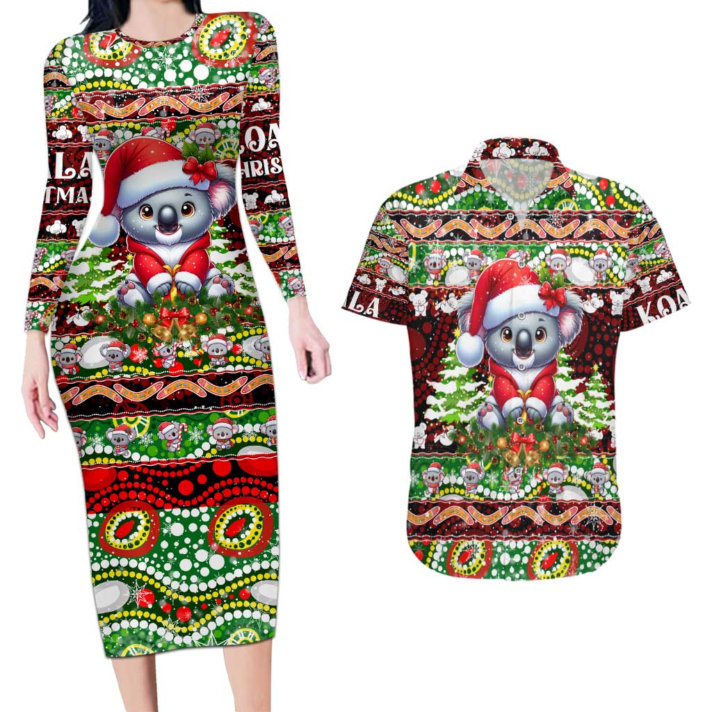 Koala Christmas Couples Matching Long Sleeve Bodycon Dress and Hawaiian Shirt Australia Aboriginal Cute Santa Koalas - Aussie Hoodie