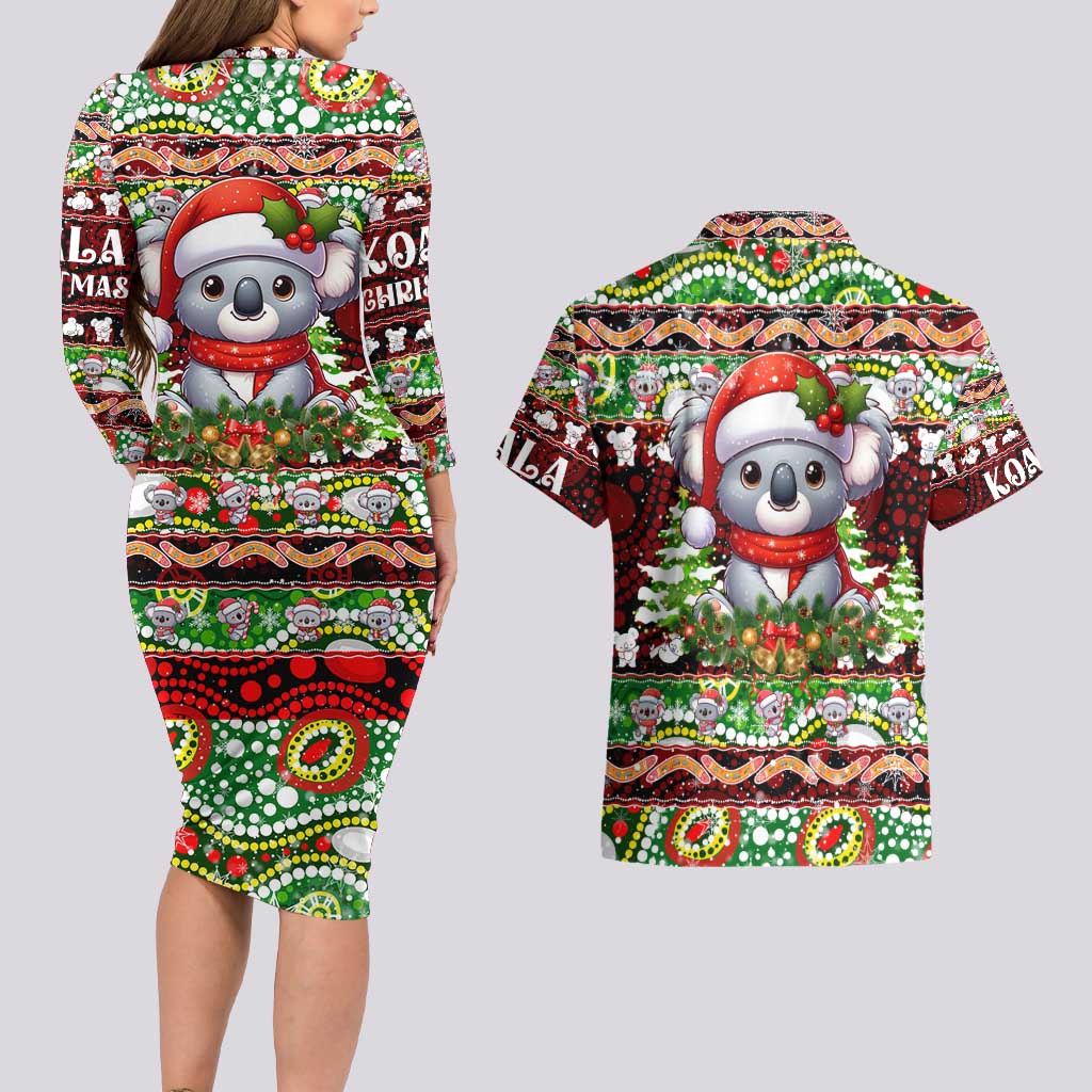 Koala Christmas Couples Matching Long Sleeve Bodycon Dress and Hawaiian Shirt Australia Aboriginal Cute Santa Koalas - Aussie Hoodie