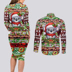 Koala Christmas Couples Matching Long Sleeve Bodycon Dress and Long Sleeve Button Shirt Australia Aboriginal Cute Santa Koalas - Aussie Hoodie