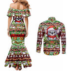 Koala Christmas Couples Matching Mermaid Dress and Long Sleeve Button Shirt Australia Aboriginal Cute Santa Koalas - Aussie Hoodie