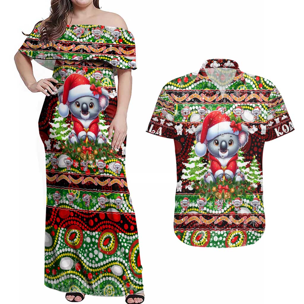 Koala Christmas Couples Matching Off Shoulder Maxi Dress and Hawaiian Shirt Australia Aboriginal Cute Santa Koalas - Aussie Hoodie