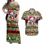 Koala Christmas Couples Matching Off Shoulder Maxi Dress and Hawaiian Shirt Australia Aboriginal Cute Santa Koalas - Aussie Hoodie