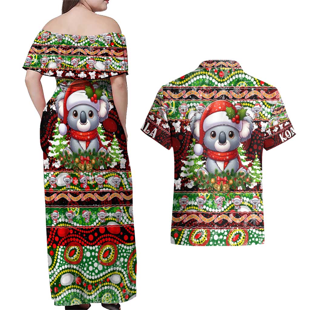 Koala Christmas Couples Matching Off Shoulder Maxi Dress and Hawaiian Shirt Australia Aboriginal Cute Santa Koalas - Aussie Hoodie