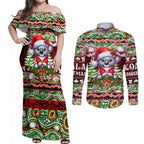 Koala Christmas Couples Matching Off Shoulder Maxi Dress and Long Sleeve Button Shirt Australia Aboriginal Cute Santa Koalas - Aussie Hoodie