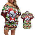 Koala Christmas Couples Matching Off Shoulder Short Dress and Hawaiian Shirt Australia Aboriginal Cute Santa Koalas - Aussie Hoodie