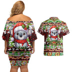 Koala Christmas Couples Matching Off Shoulder Short Dress and Hawaiian Shirt Australia Aboriginal Cute Santa Koalas - Aussie Hoodie