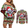 Koala Christmas Couples Matching Off Shoulder Short Dress and Long Sleeve Button Shirt Australia Aboriginal Cute Santa Koalas - Aussie Hoodie